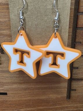 Orange and White Star 'T' Dangle Earrings
